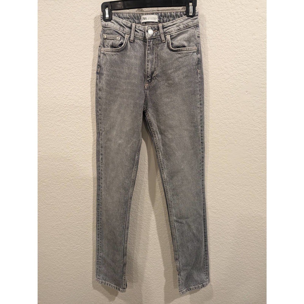 Zara Straight Leg Jeans Grey Wash Size 2 Split Hem